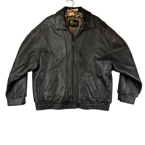 Reed Vintage Mens Dark Brown Leather Bomber Biker Moto Jacket Made USA Lining XL